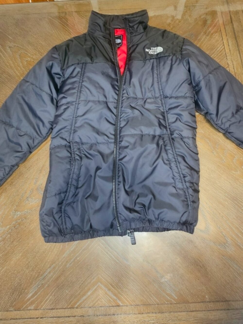 The North Face Boys Black Insulated Puffer Jacket - Red Inner Lining